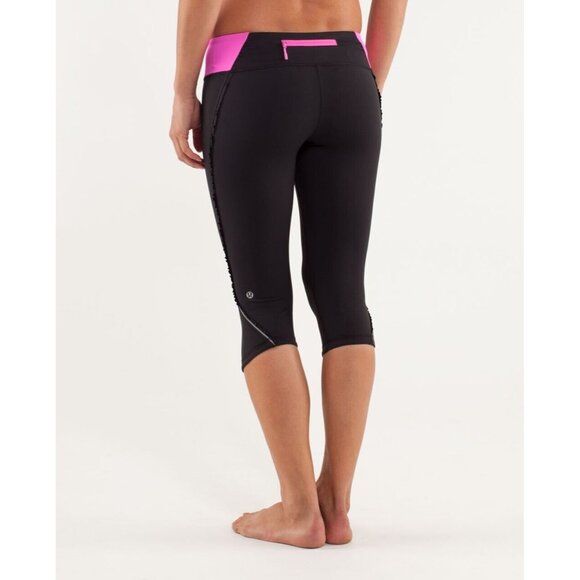Lululemon Run: Fast And Free Crop Black / Pow Pink Size 10- 2012 Style - Picture 8 of 9
